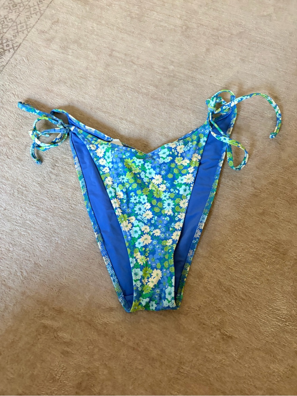 aerie Blue & Green Floral Tie-Side Bikini Bottom